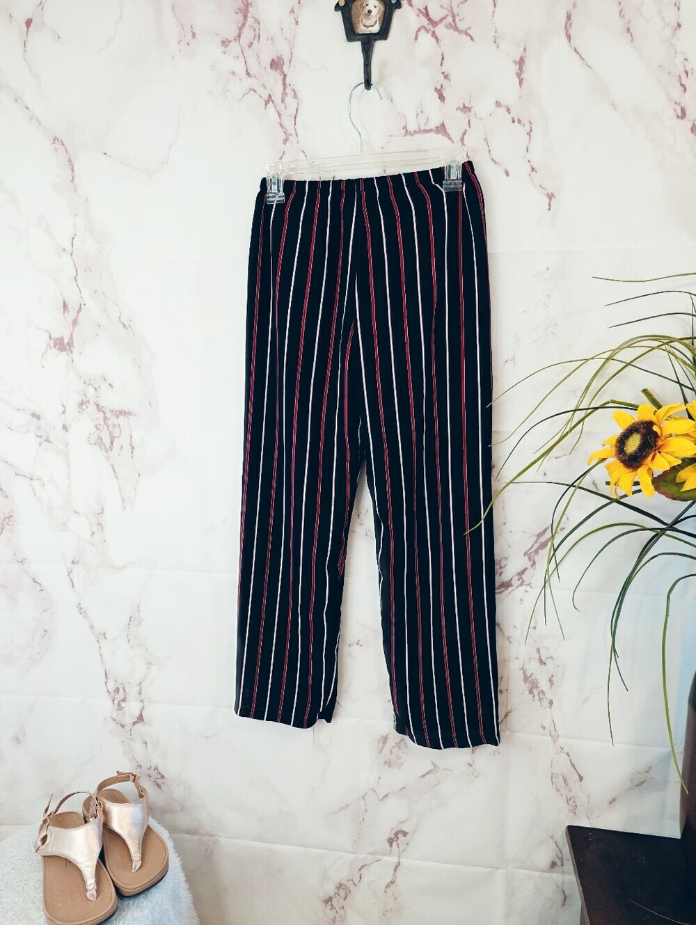 Brandy Melville Navy Red White Stripe Wide Leg Pants XS Lounge Pull On - Picture 4 of 6